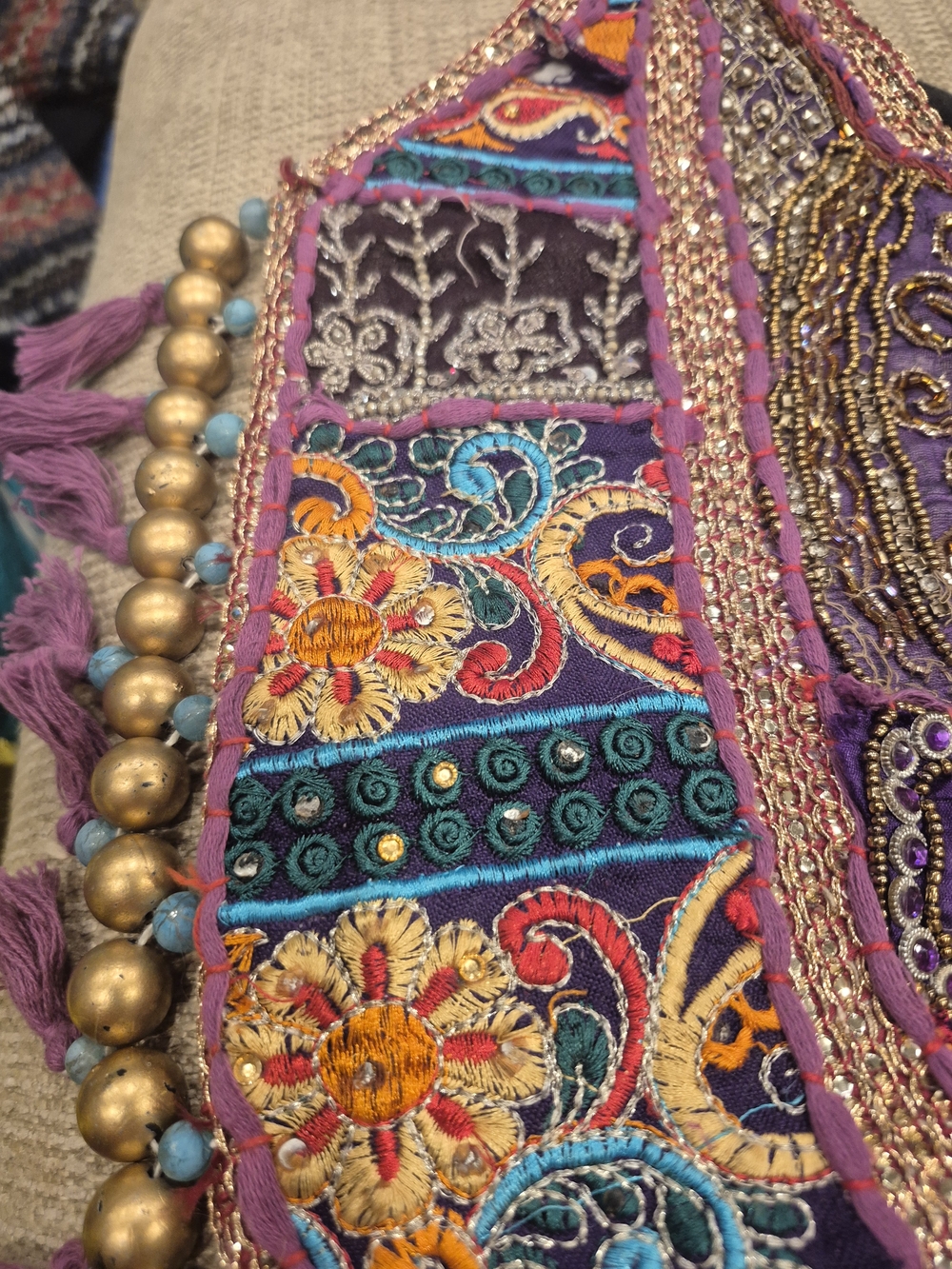Bohemian Embroidered Purple Tassel Banjara  Shoulder Bag - Picture 9 of 16